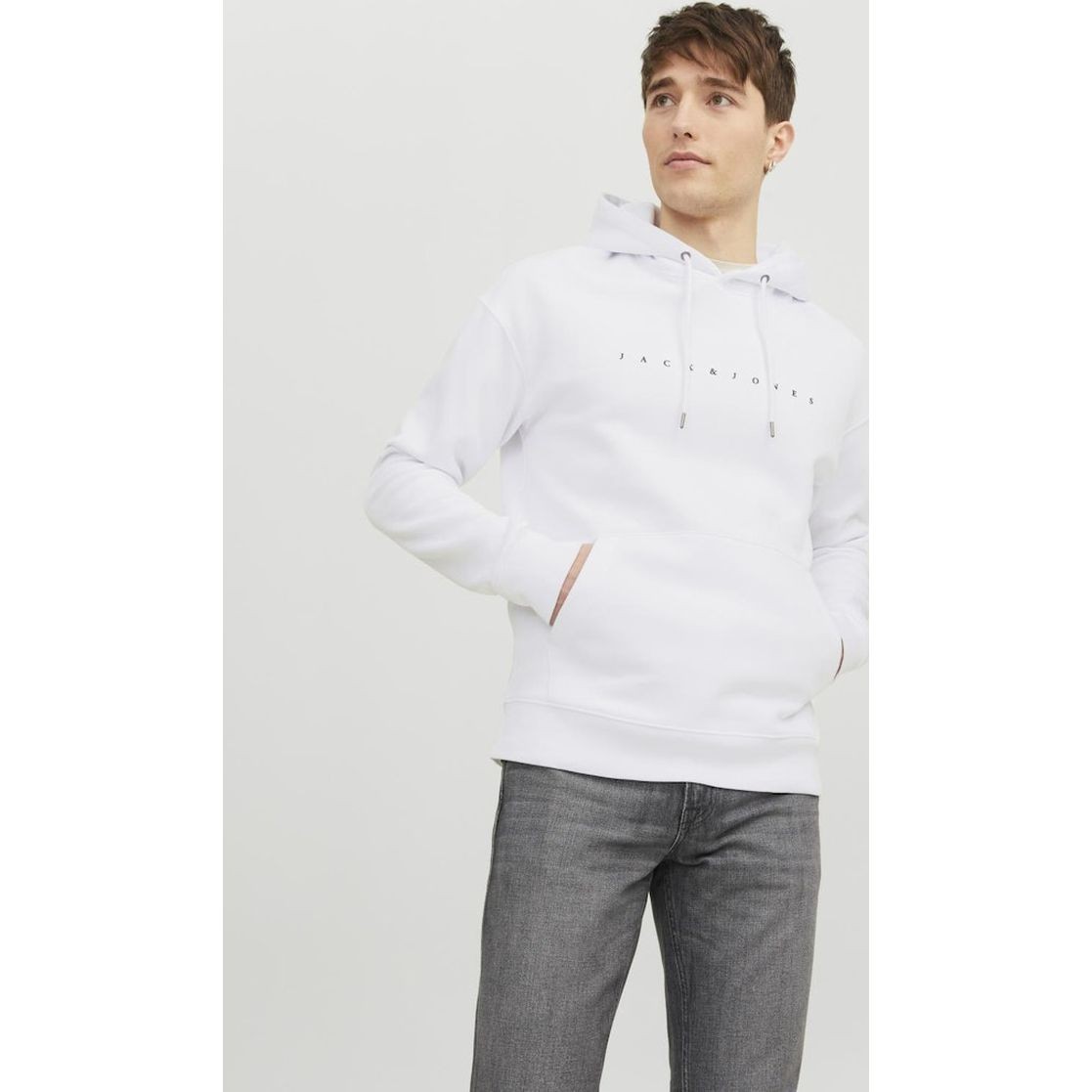 JACK & JONES Džemperis vyrams, Balta, JJESTAR JJ SWEAT HOOD 2