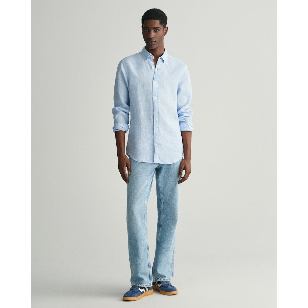 GANT Marškiniai vyrams, Mėlyna, SLIM LINEN SHIRT 5
