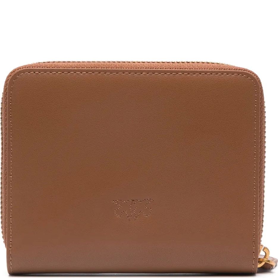 PINKO Piniginė moterims, Ruda, Logo-plaque leather wallet 2