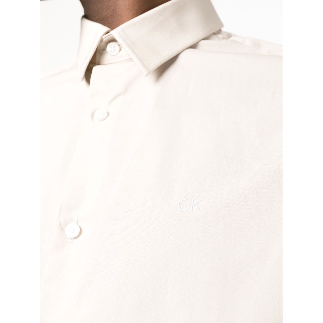 CALVIN KLEIN Marškiniai trump. rankovėmis vyrams, Smėlio, Stretch poplin regular shirt 3