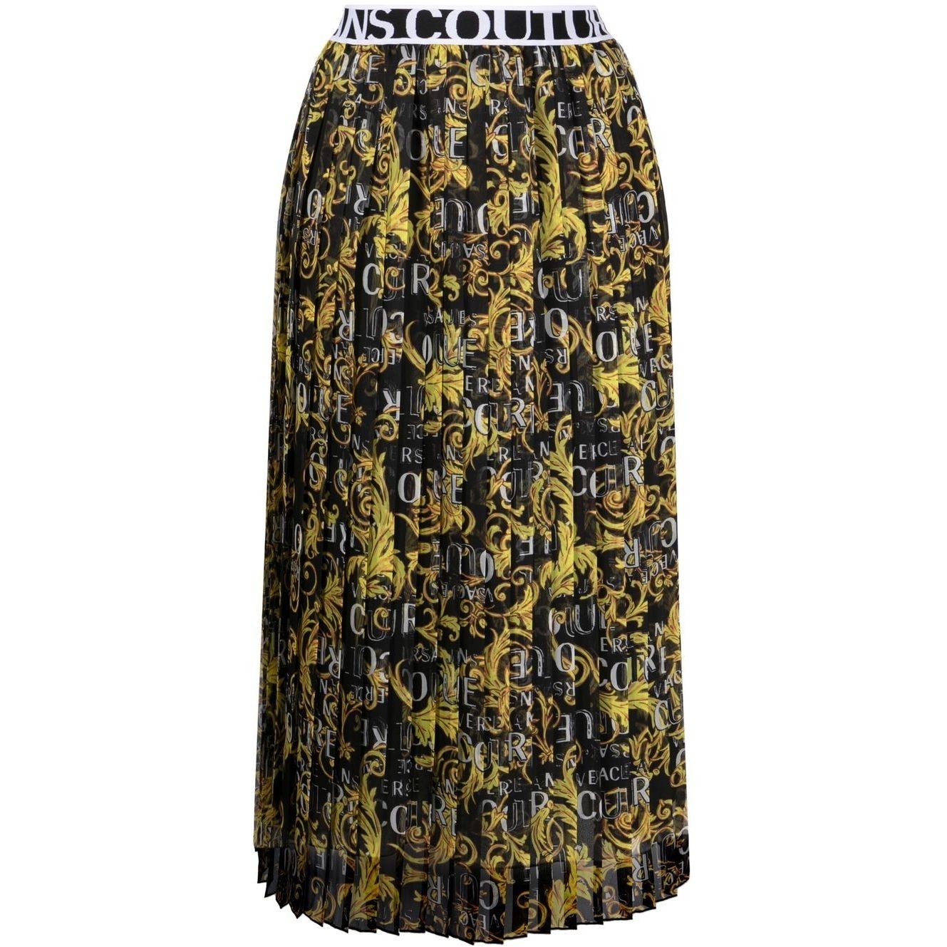 VERSACE JEANS CUTURE Midi sijonas moterims, Juoda, Print logo skirt chiffon