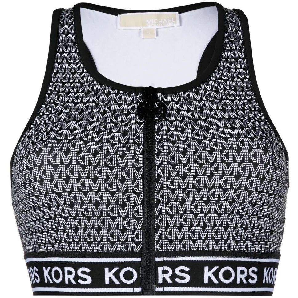MICHAEL KORS Sportinė liemenėlė moterims, Juoda, MK logo zip up bra 1