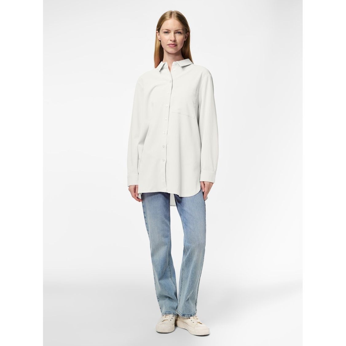 PIECES Marškiniai ilgomis rankovėmis moterims, Balta, Mei loose long shirt 4