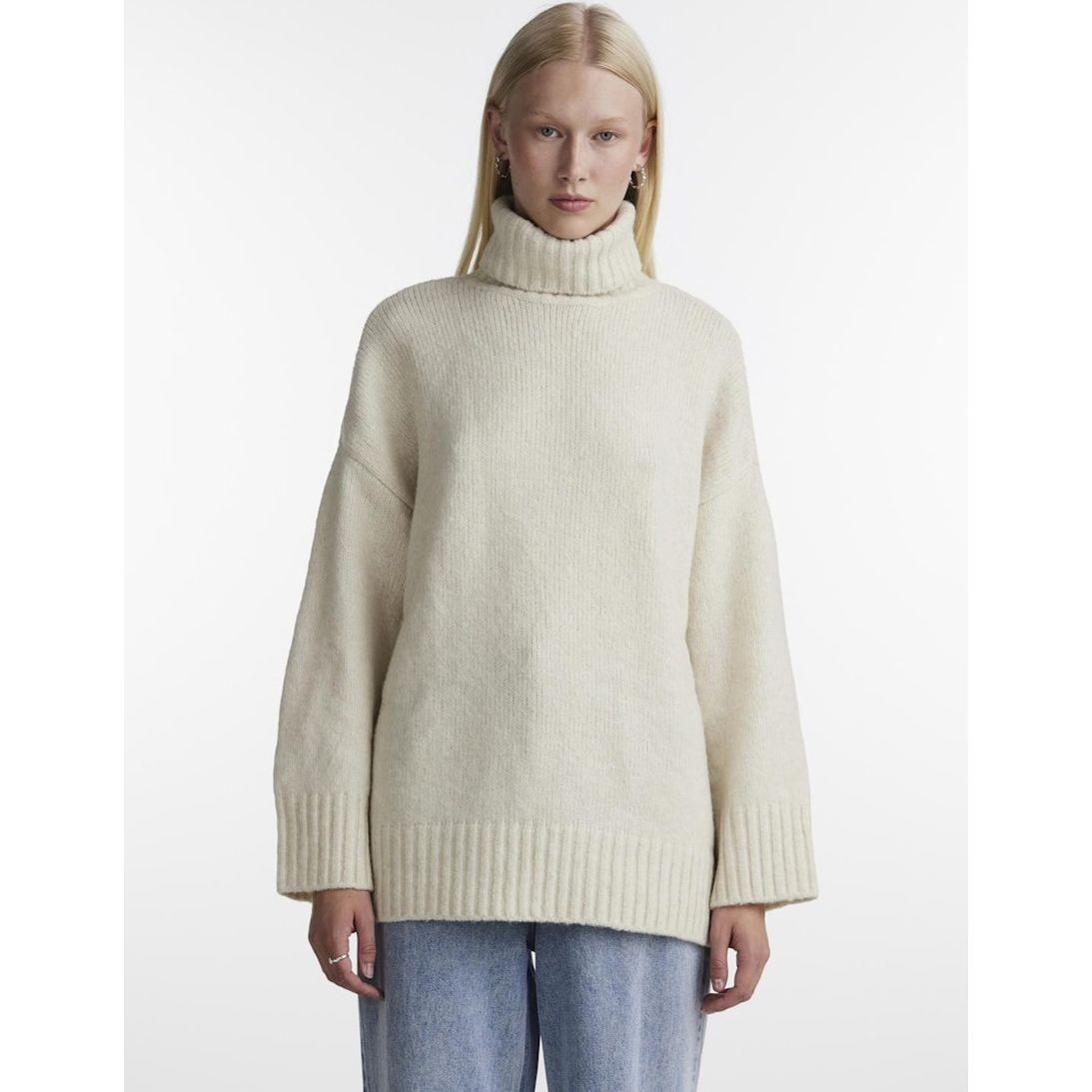 PIECES Megztinis su kaklu moterims, Balta, Nancy roll neck knit 3