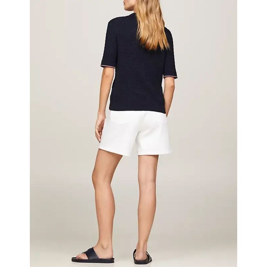 TOMMY HILFIGER Polo marškiniai trumpos rank. moterims, Mėlyna, Co cable rwb polo-nk swtr 3