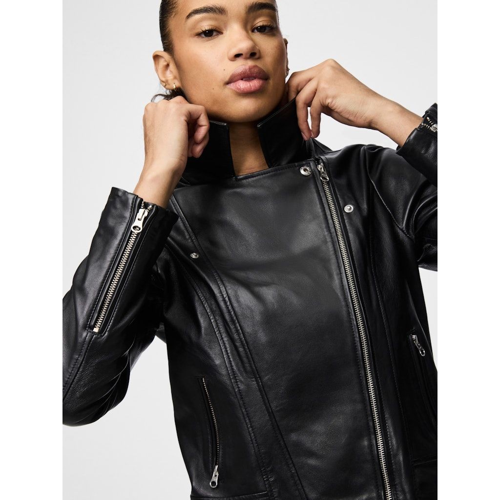 PIECES Striukė moterims, Juoda, PCSUSSE LEATHER JACKE 2