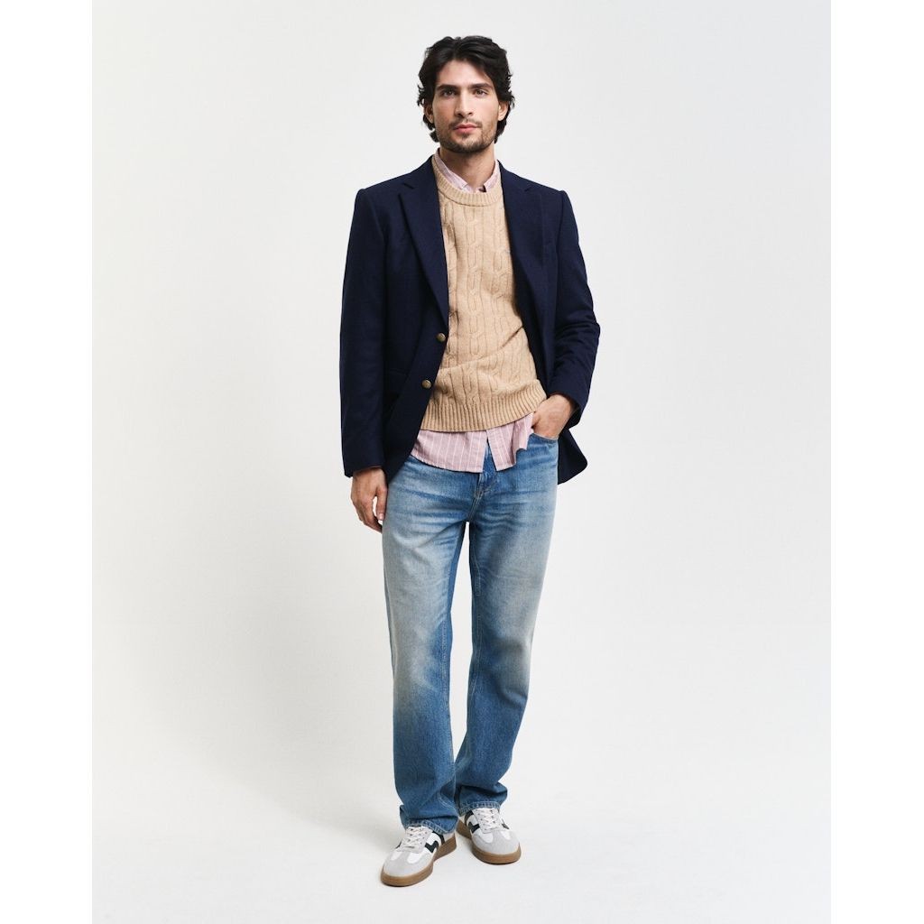 GANT Megztinis vyrams, Chaki, Labswool cable c-neck sweater 5