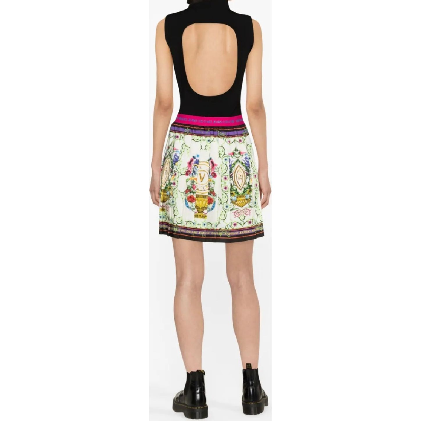 VERSACE JEANS CUTURE Mini sijonas moterims, Balta, Placed v garden skirt 3