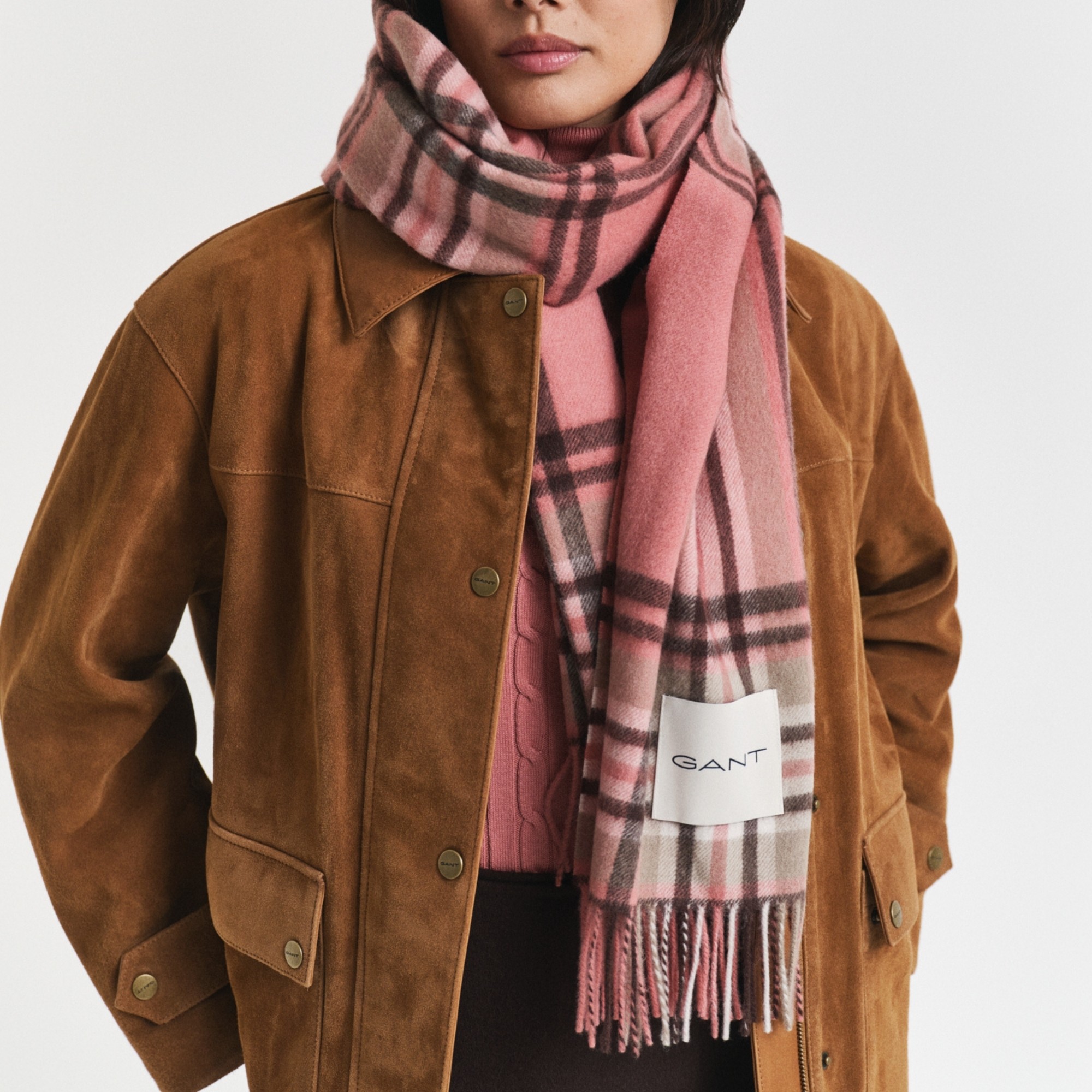 GANT Šalikas moterims, Rožinė, tartan check wool scarf 3