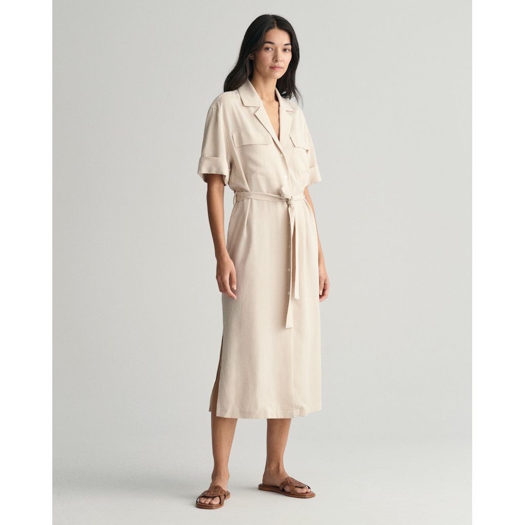 GANT Midi suknelė moterims, Smėlio, REL POCKET SS SHIRT DRESS 5
