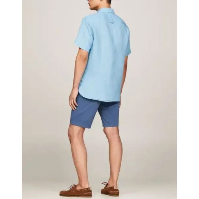 TOMMY HILFIGER Marškiniai trump. rankovėmis vyrams, Mėlyna, Pigment dyed linen shirt s/s 3