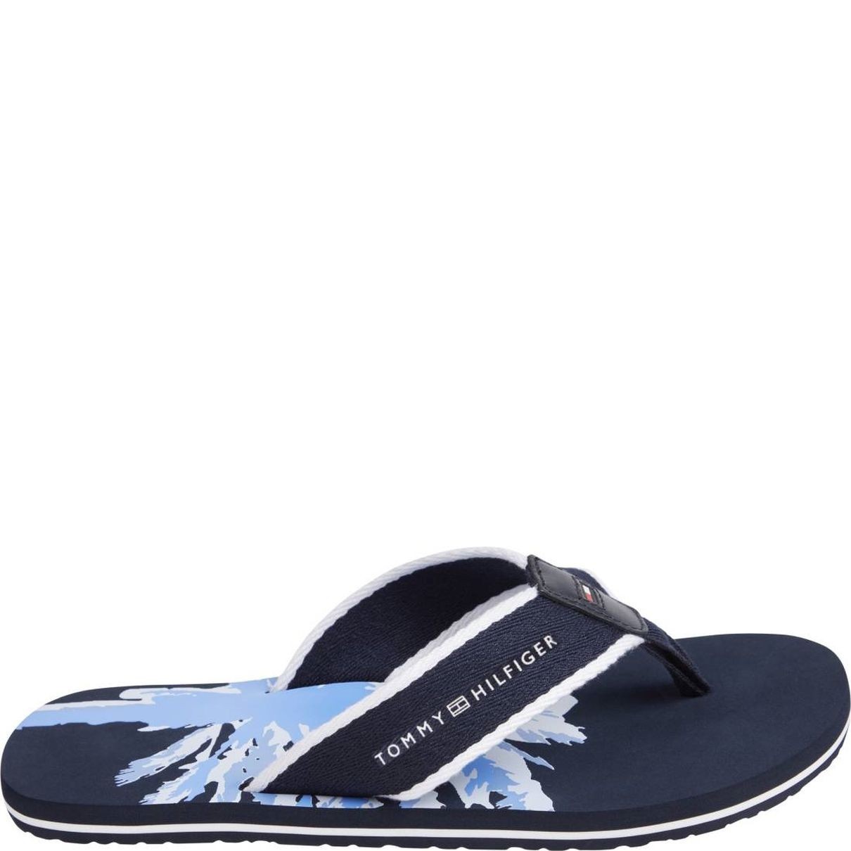 TOMMY HILFIGER Pliažo šlepetės per pirštą vyrams, Mėlyna, Palm print beach sandal 1