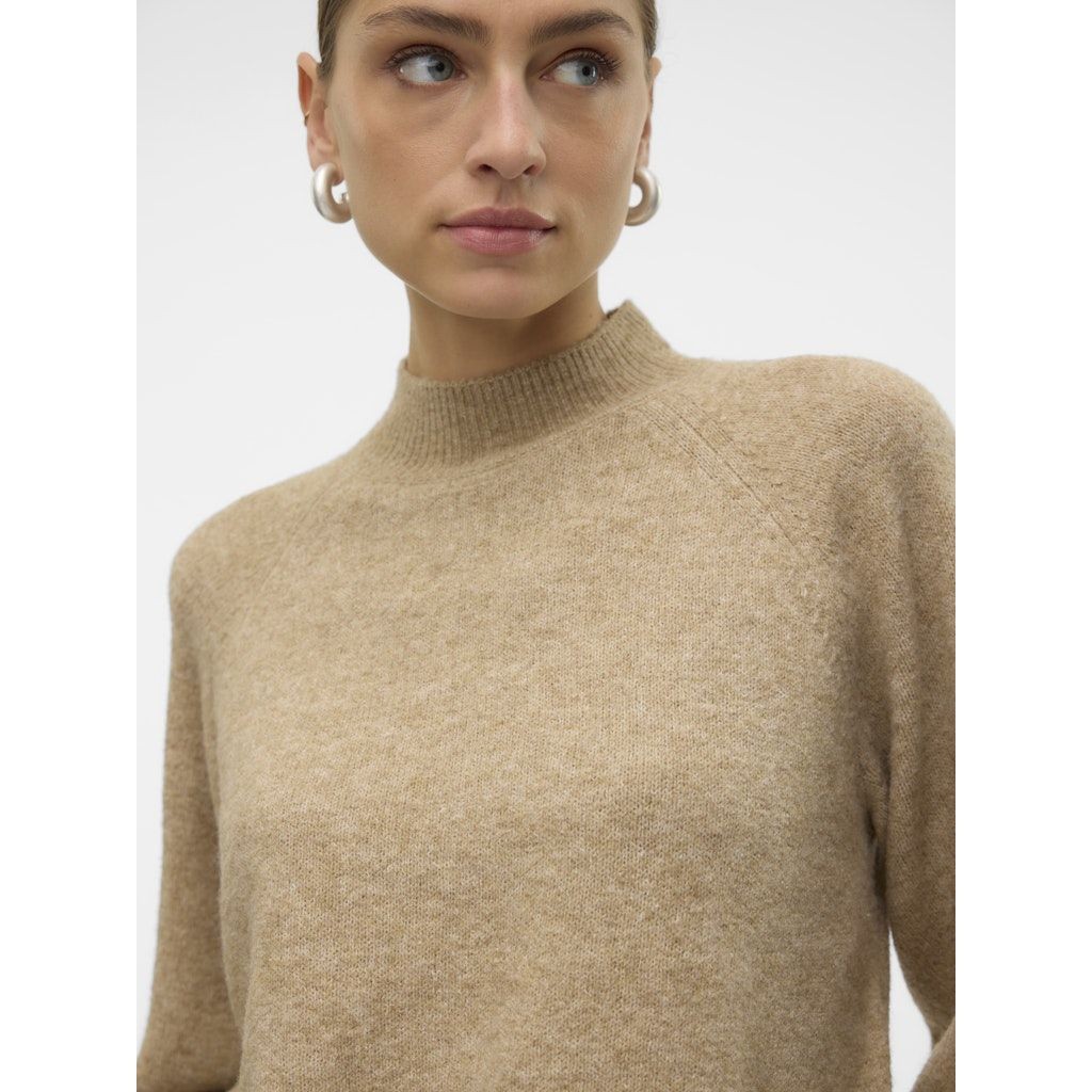 VERO MODA Megztinis su kaklu moterims, Smėlio, Leaf high neck pullover 5