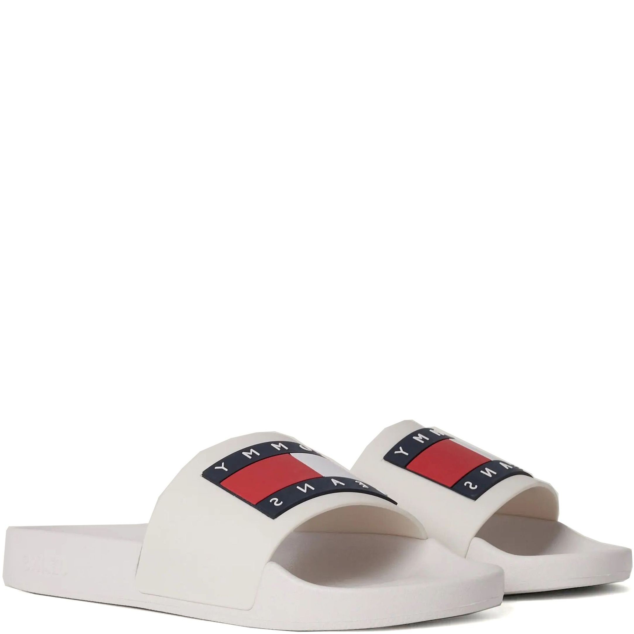 TOMMY JEANS Guminės šlepetės moterims, Smėlio, Flag pool slides 1