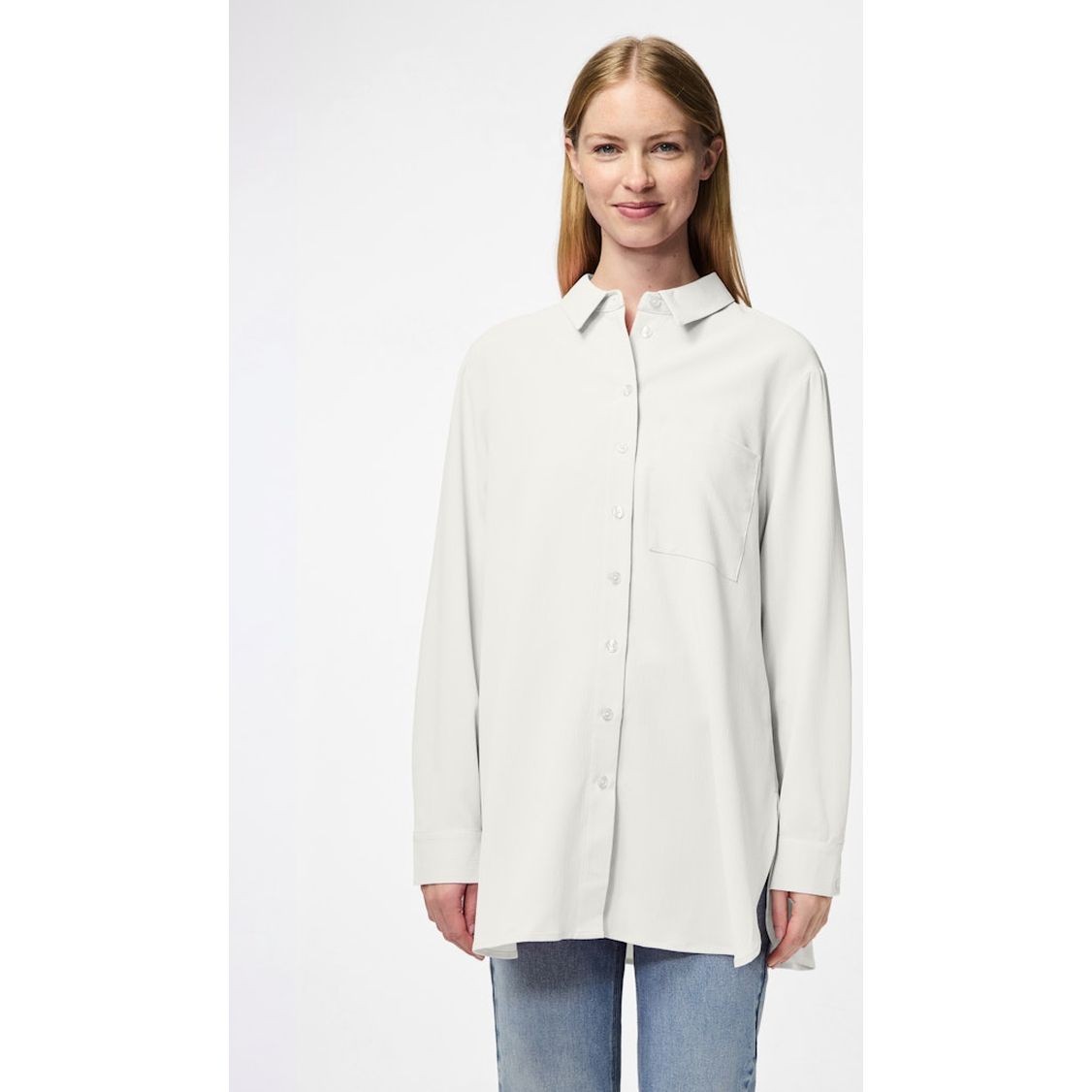 PIECES Marškiniai ilgomis rankovėmis moterims, Balta, Mei loose long shirt 3