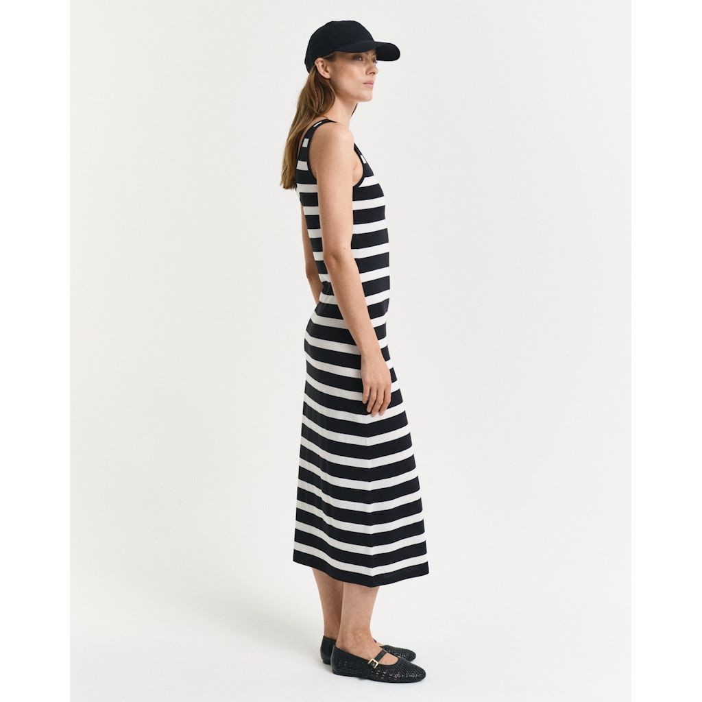 GANT Midi suknelė moterims, Juoda, Striped jersey midi dress 4