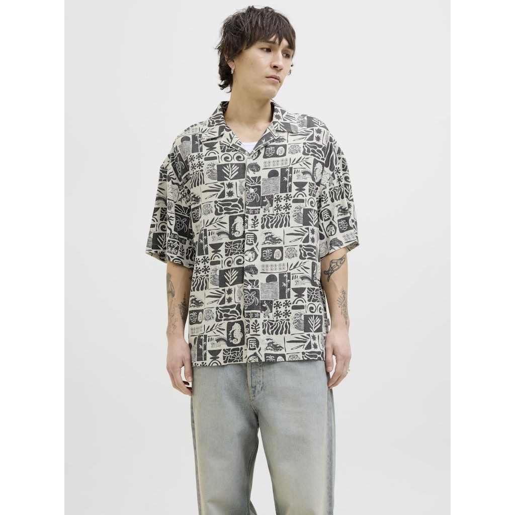 JACK & JONES Marškiniai trump. rankovėmis vyrams, Juoda, Wayne resort shirt 2