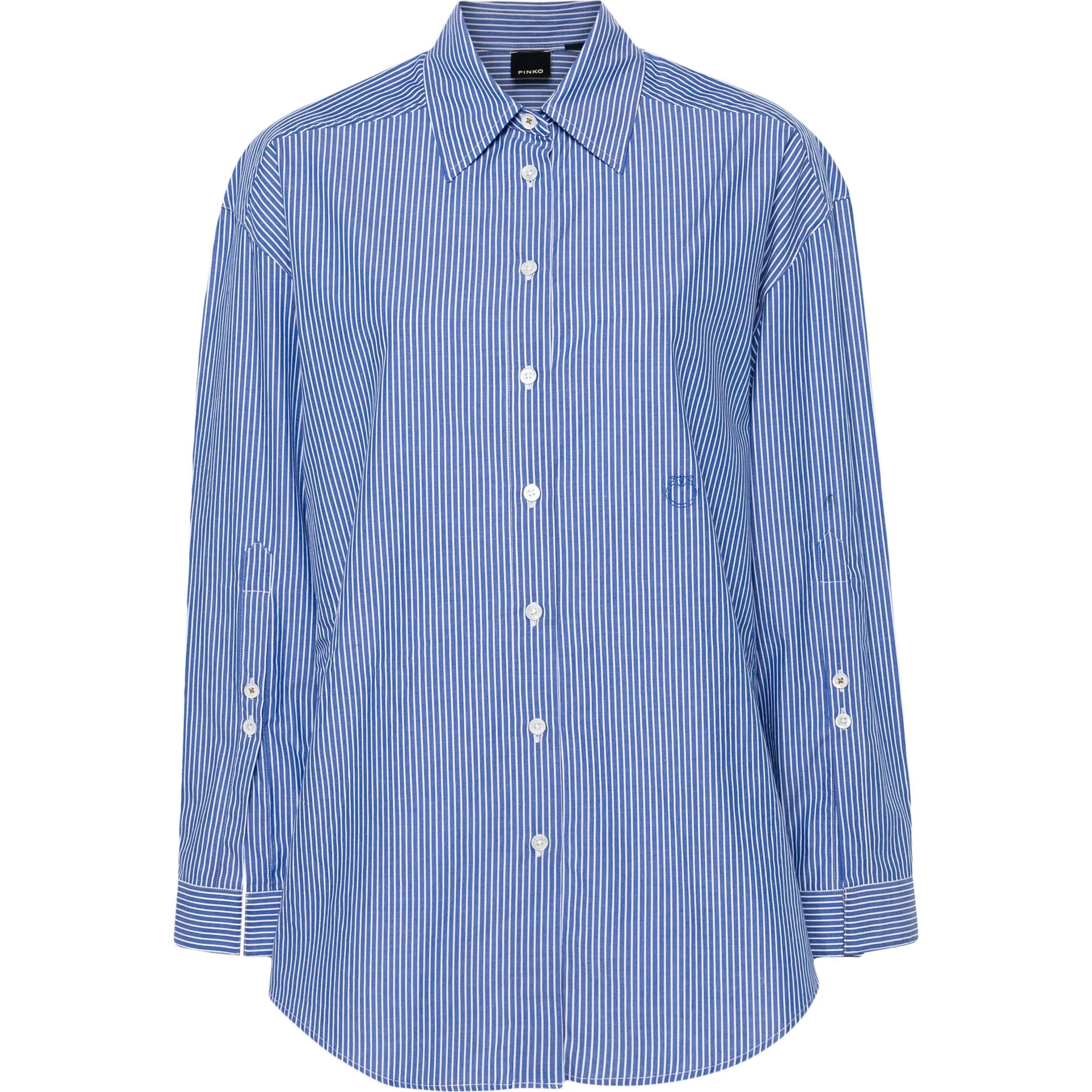 PINKO Marškiniai ilgomis rankovėmis moterims, Mėlyna, Logo-embroidered shirt