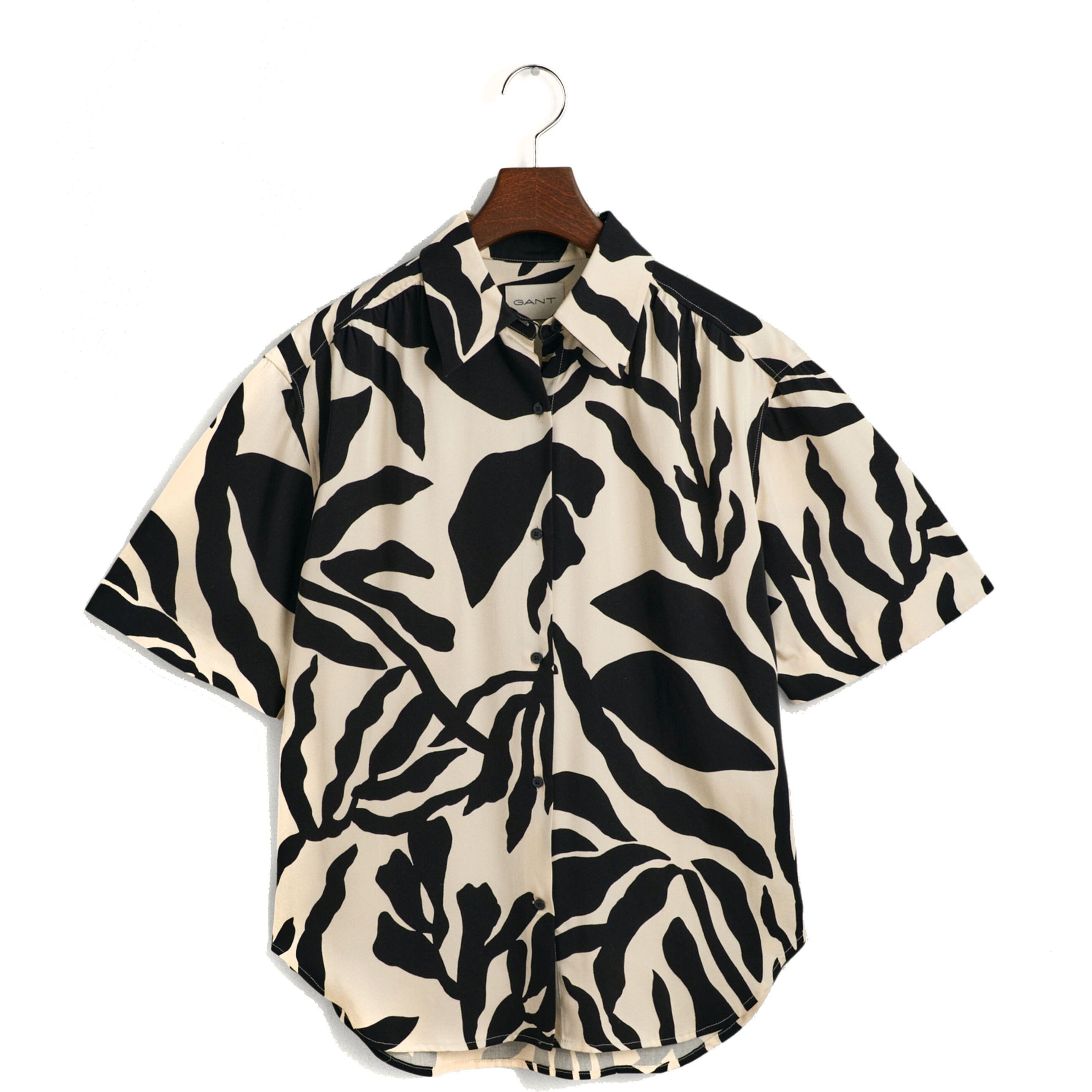 GANT Marškiniai moterims, Smėlio, REL PALM PRINT SS SHIRT 1