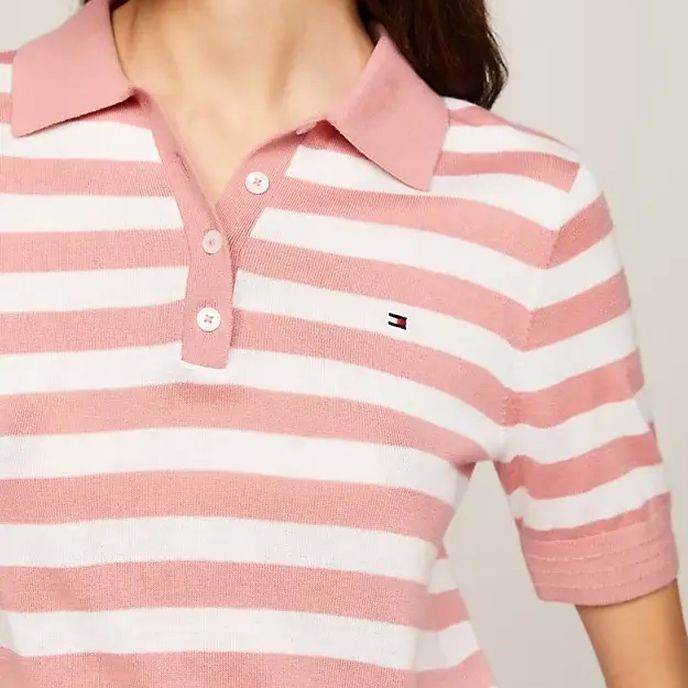TOMMY HILFIGER Polo marškiniai trumpos rank. moterims, Rožinė, Button polo ss top 2