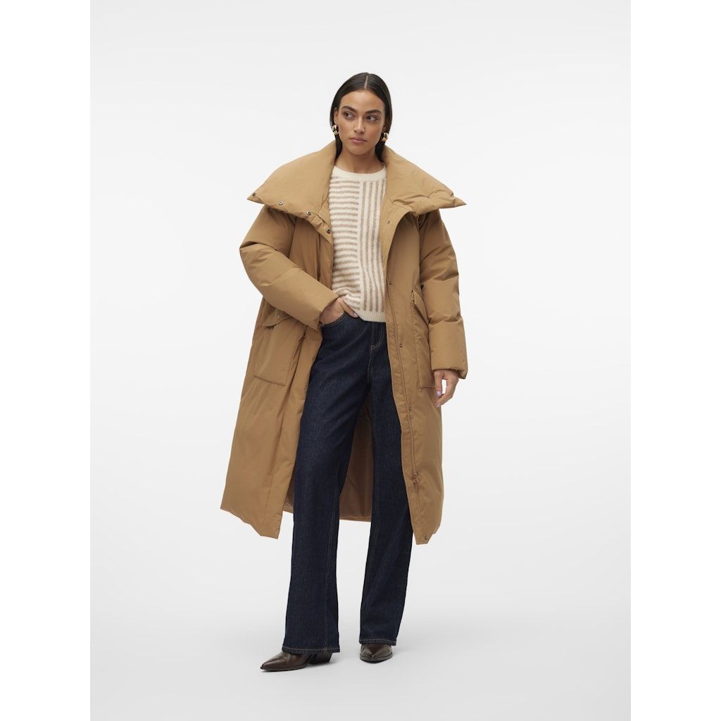 VERO MODA Pūkinis paltas moterims, Ruda, Rikke long down coat 2
