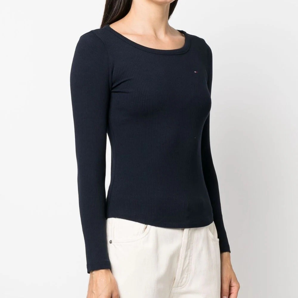 TOMMY HILFIGER Marškinėliai ilgom. rankovėmis moterims, Mėlyna, Slim 5x2 rib o-nk ls 2