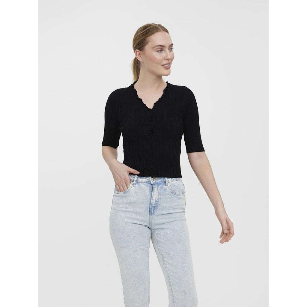 VERO MODA Kardiganas moterims, Juoda, VMELLY 2/4 FRILL CARD 4