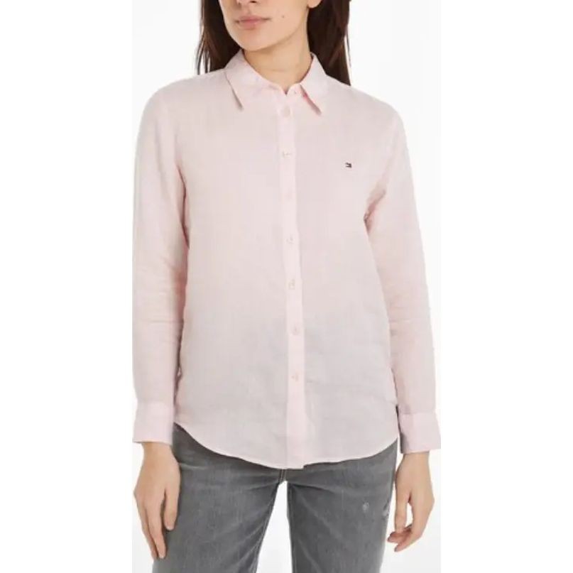 TOMMY HILFIGER Marškiniai ilgomis rankovėmis moterims, Rožinė, Linen relaxed shirt ls 3