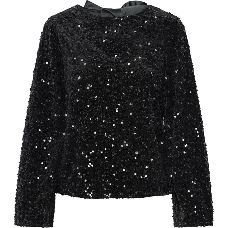 PIECES Palaidinės moterims, Juoda, Kam deep back bow top 1