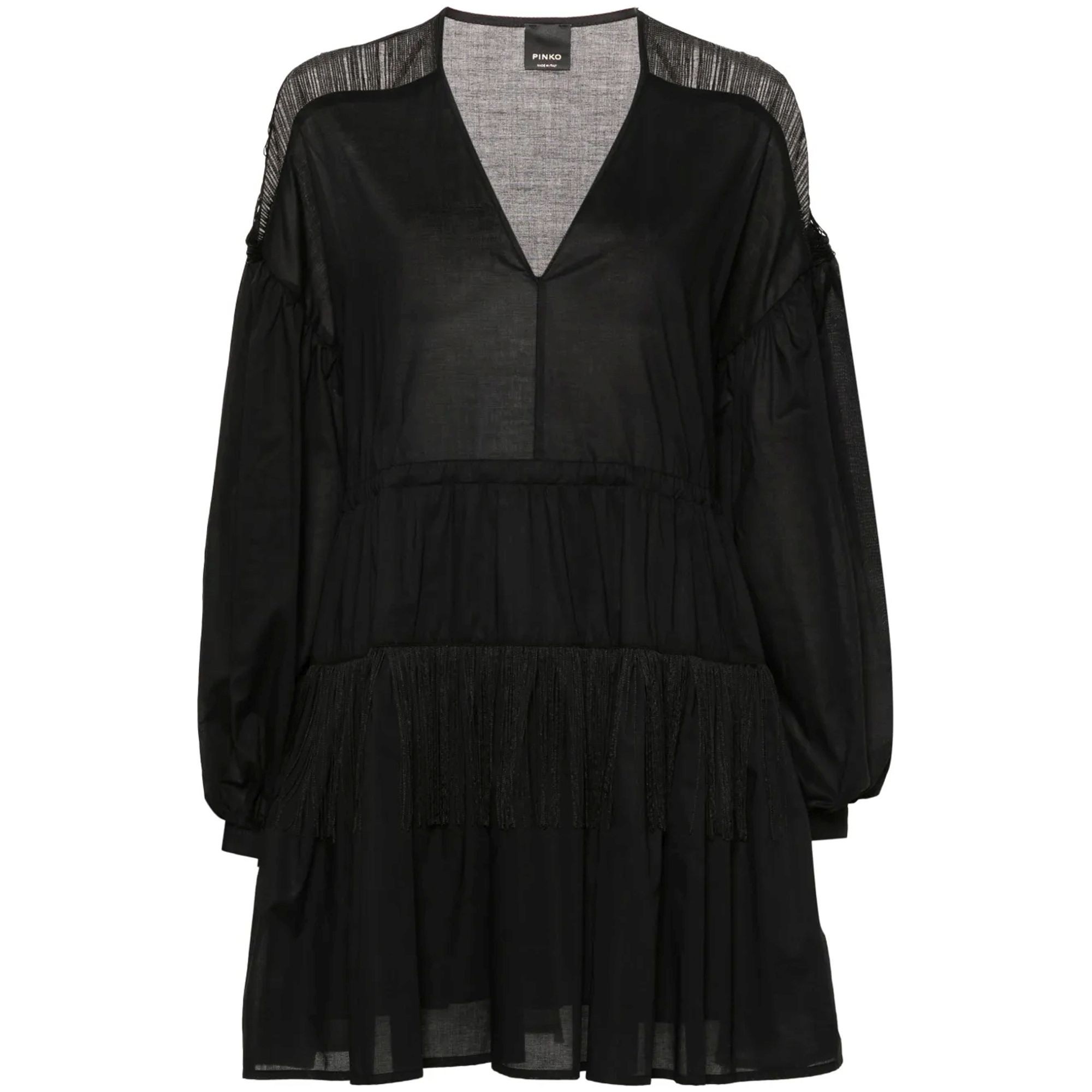 PINKO Mini suknelė moterims, Juoda, Fringe-embellished mini dress