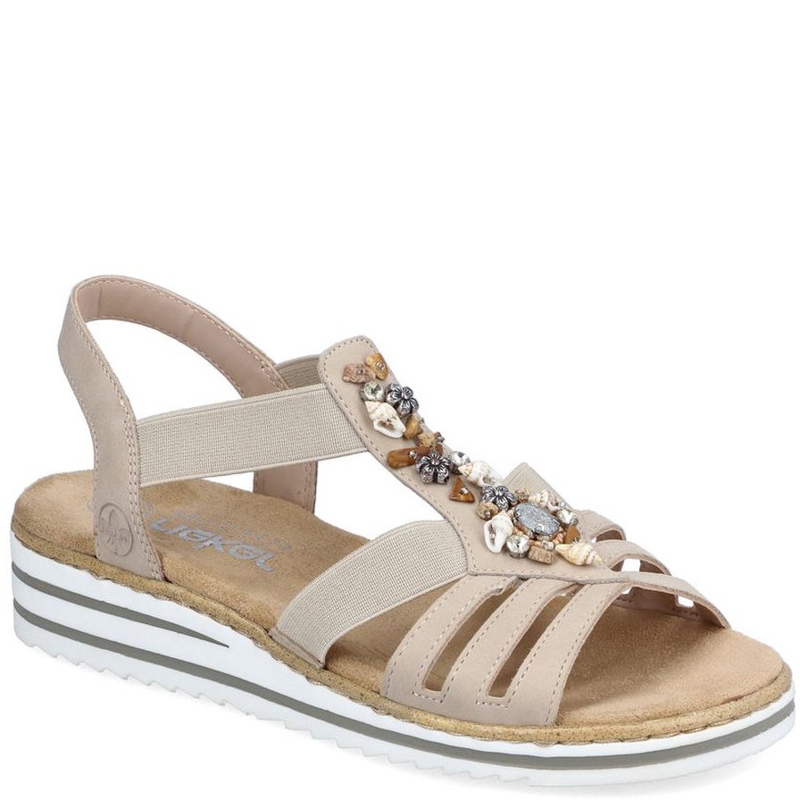 RIEKER Basutės moterims, Smėlio, SANDALS 1