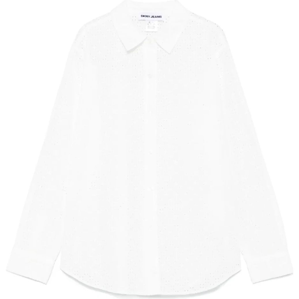 DKNY Marškiniai ilgomis rankovėmis moterims, Balta, Eyelet long sleeve b 1