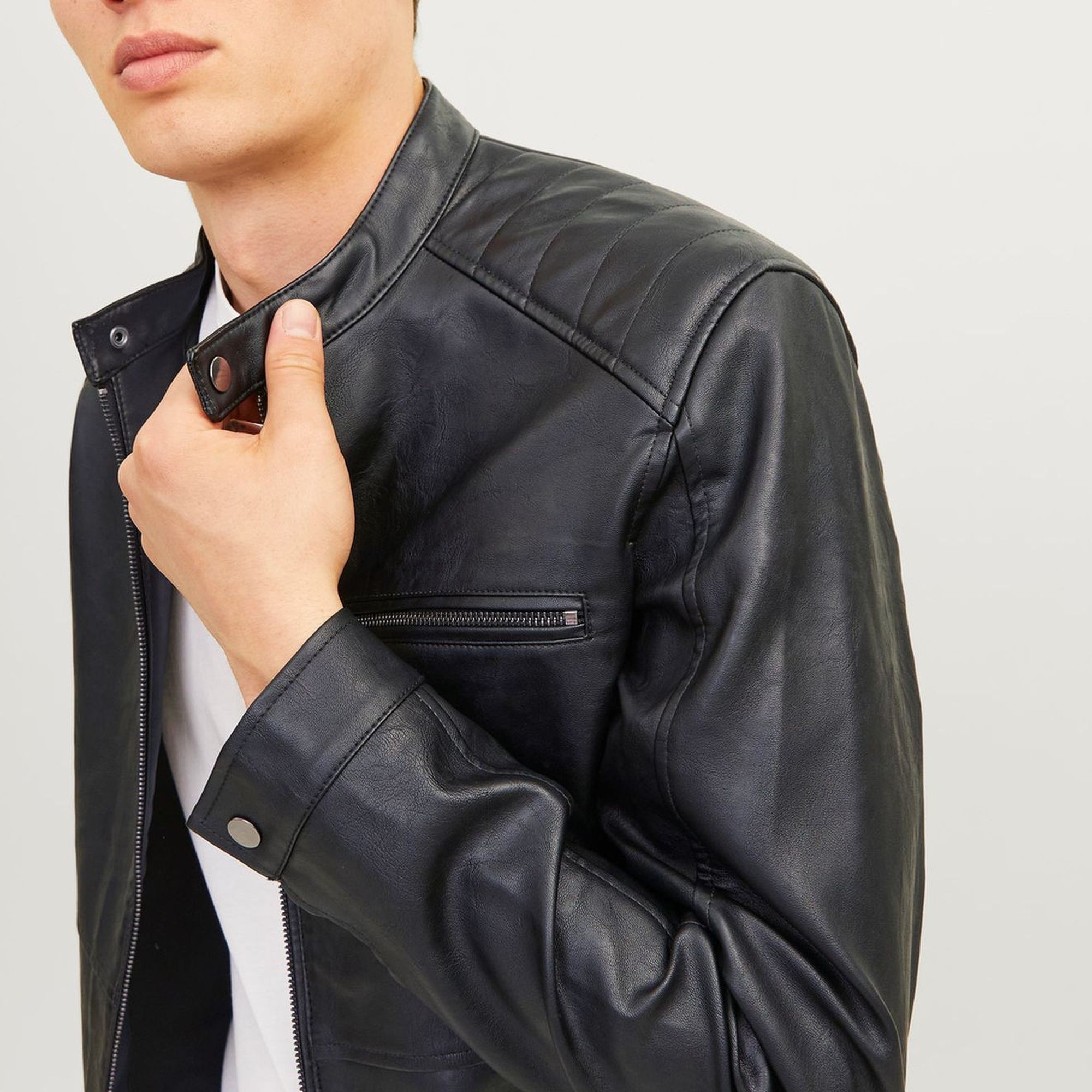 JACK & JONES Odinė striukė vyrams, Juoda, Dylan pu 3