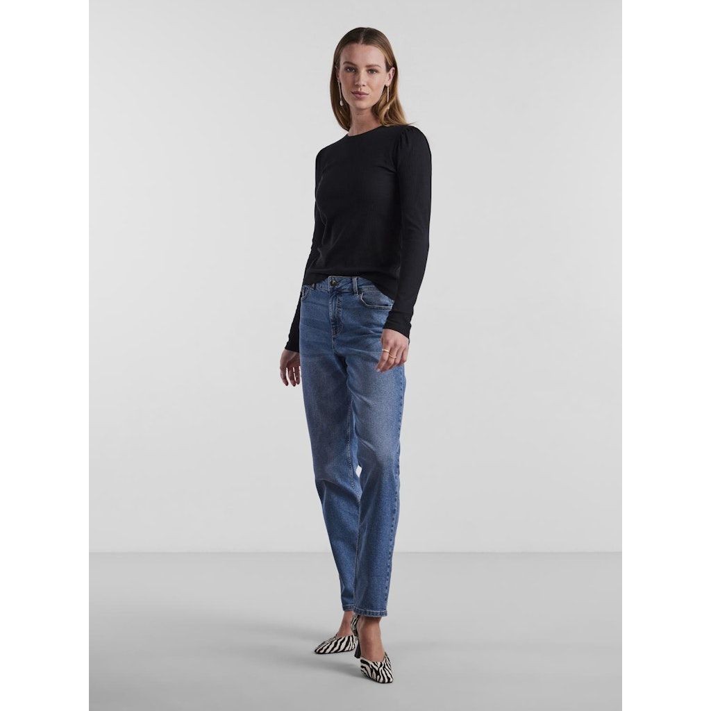 PIECES Marškinėliai moterims, Juoda, PCRUKA LS PUFF TOP N 5