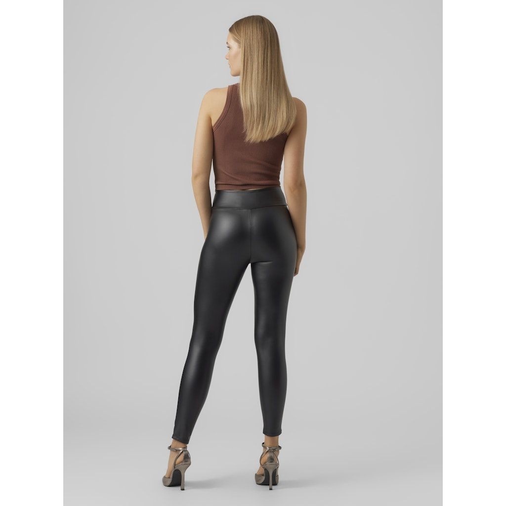 VERO MODA Odinės kelnės moterims, Juoda, Suella coated legging 2