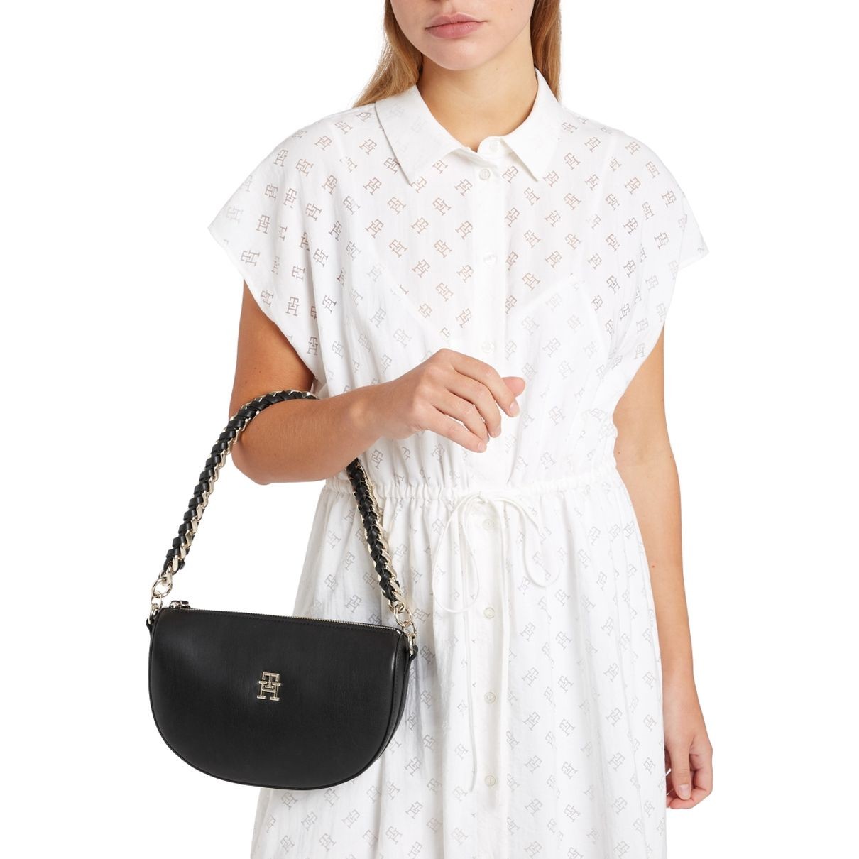 TOMMY HILFIGER Rankinė per petį moterims, Juoda, Feminine half moon crossover 5