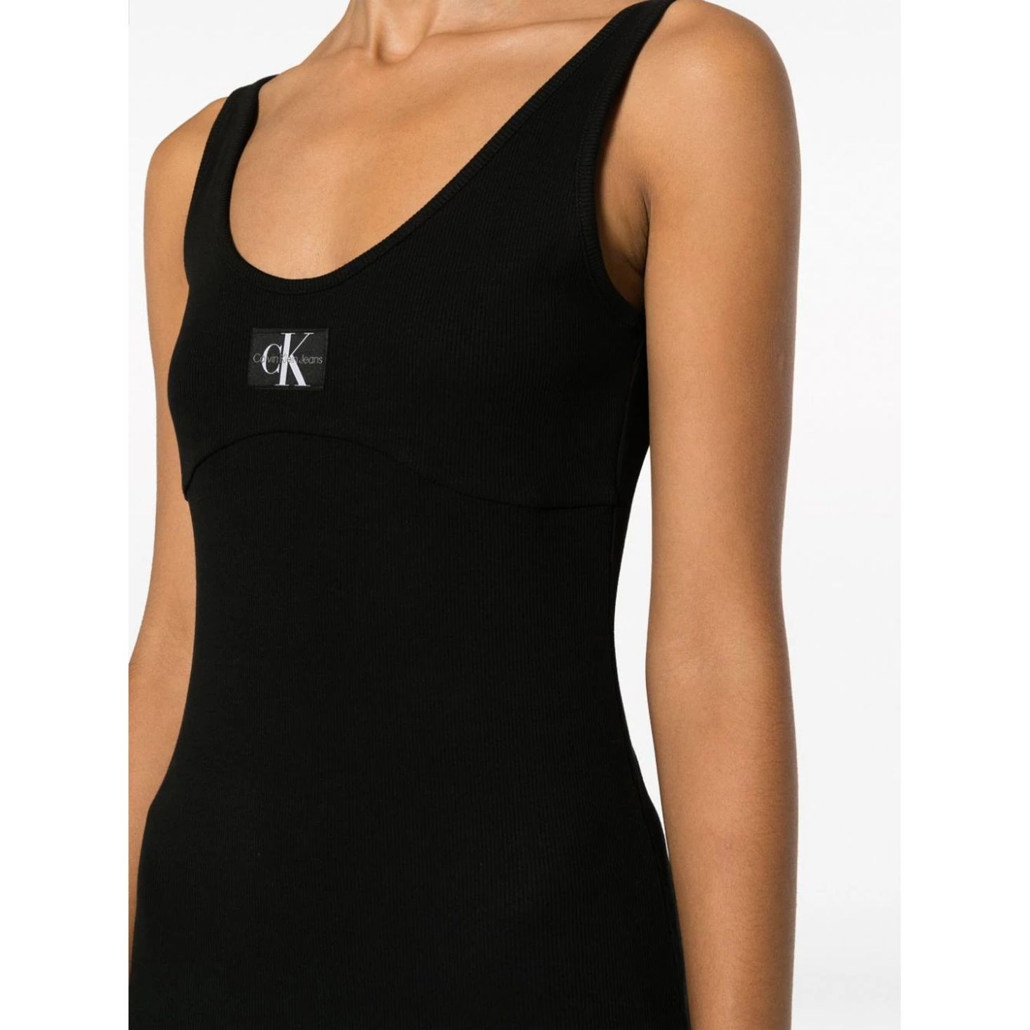CALVIN KLEIN JEANS Mini suknelė moterims, Juoda, Badge rib strappy dress 4