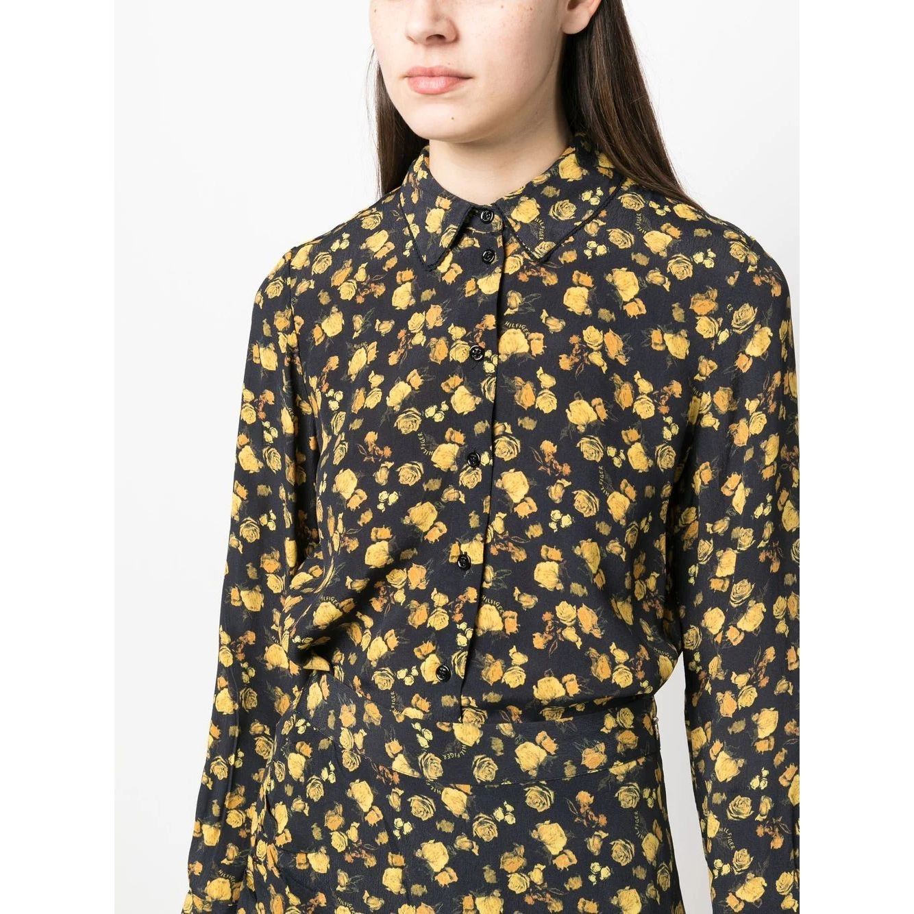 TOMMY HILFIGER Marškiniai ilgomis rankovėmis moterims, Marga, Moss regular crepe rose shirt 4