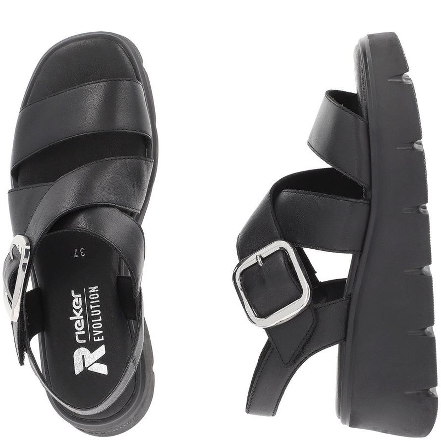 RIEKER Basutės moterims, Juoda, SANDALS 11