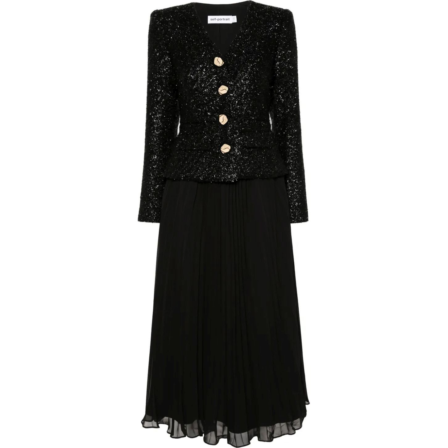 SELF PORTRAIT Midi suknelė moterims, Juoda, Boucle chiffon midi dress