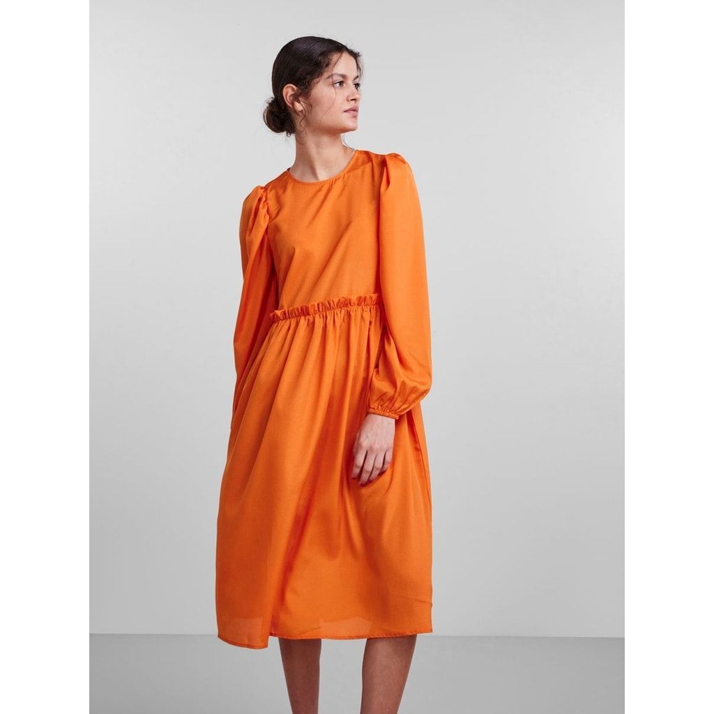 PIECES Midi suknelė moterims, Oranžinė, PCDYNE LS MIDI DRESS 2