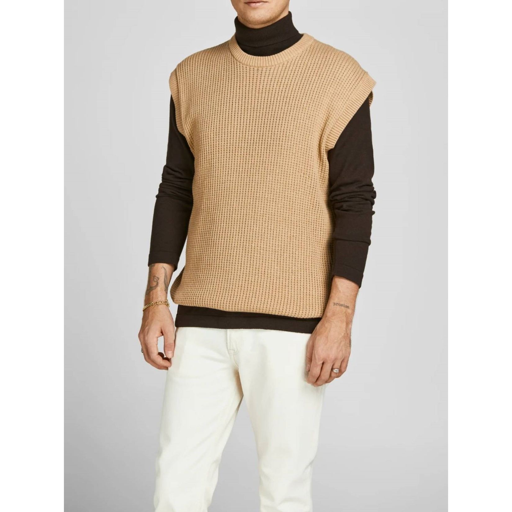 JACK & JONES Liemenė vyrams, Smėlio, JPRBLAONDRA KNIT VEST 2