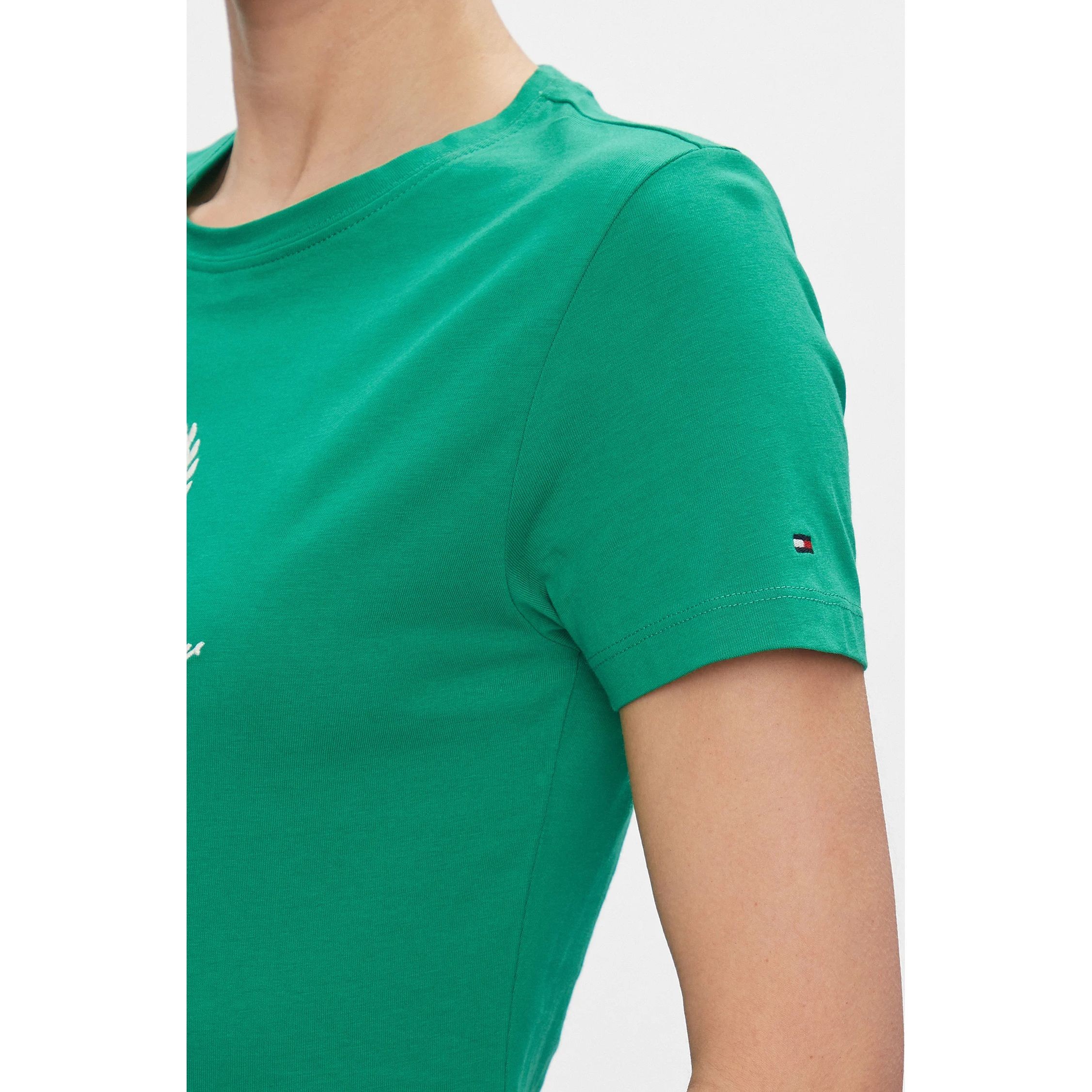 TOMMY HILFIGER Marškinėliai trump. rankovėmis moterims, Žalia, Slim flag script tee ss 4