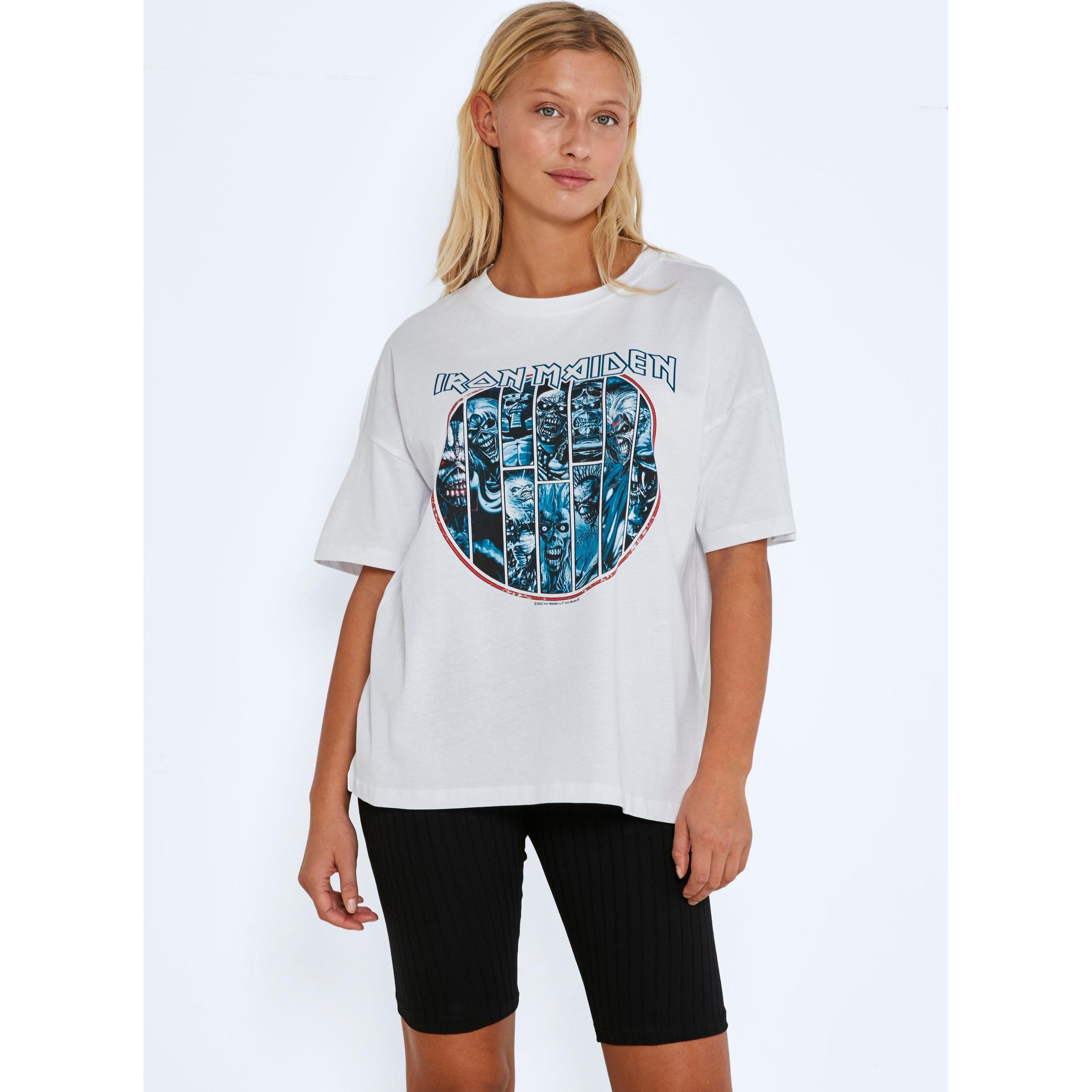 NOISY MAY Marškinėliai moterims, Balta, NMIDA S/S IRON MAIDEN 2