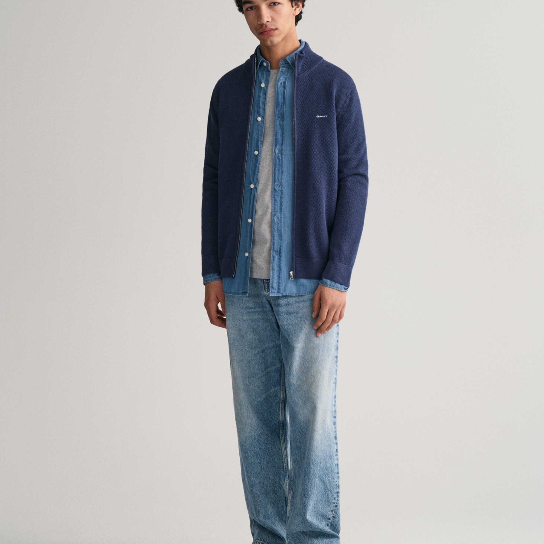 GANT Kardiganas vyrams, Mėlyna, COTTON PIQUE ZIP 5