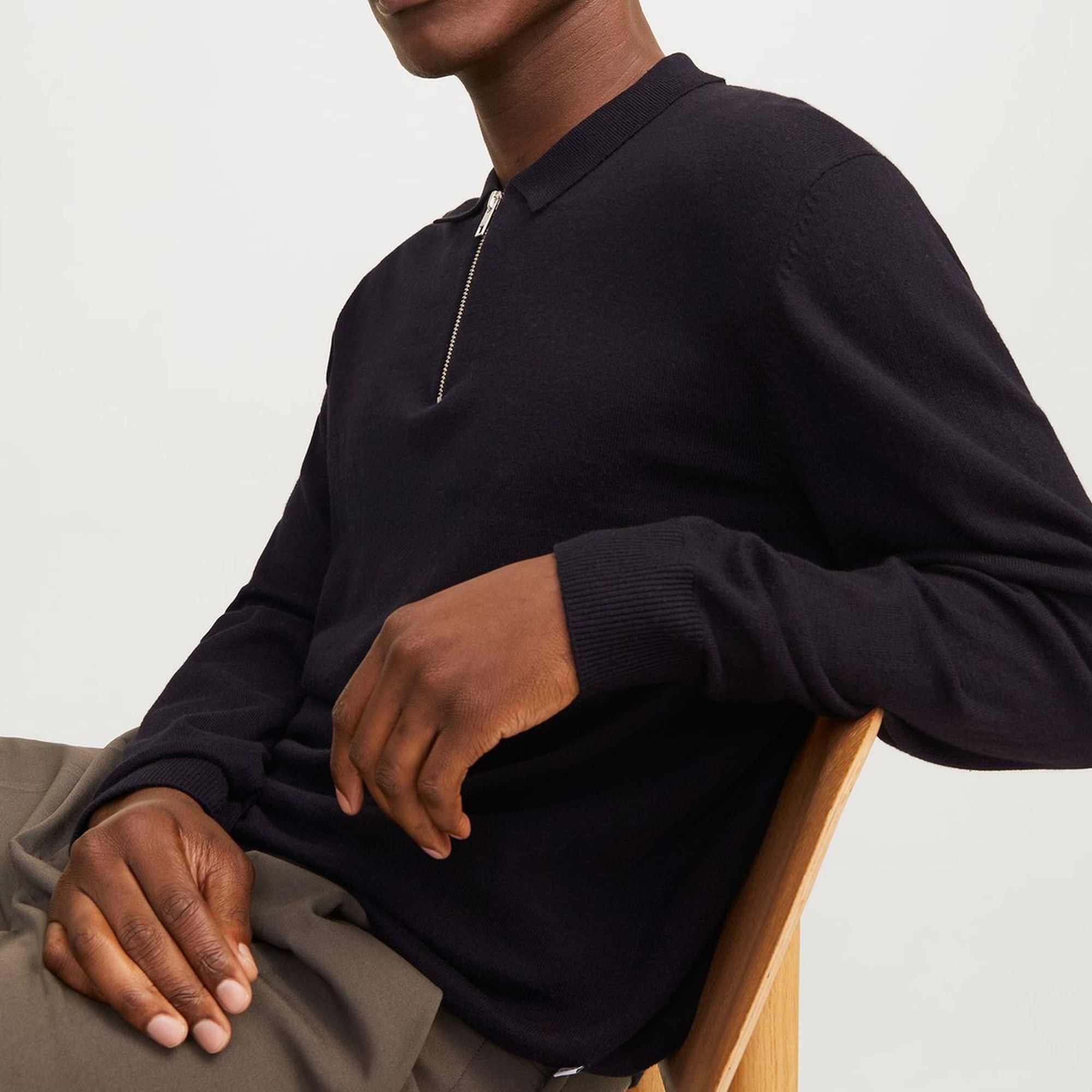 JACK & JONES Megztinis vyrams, Juoda, Emil knit polo half zip 3