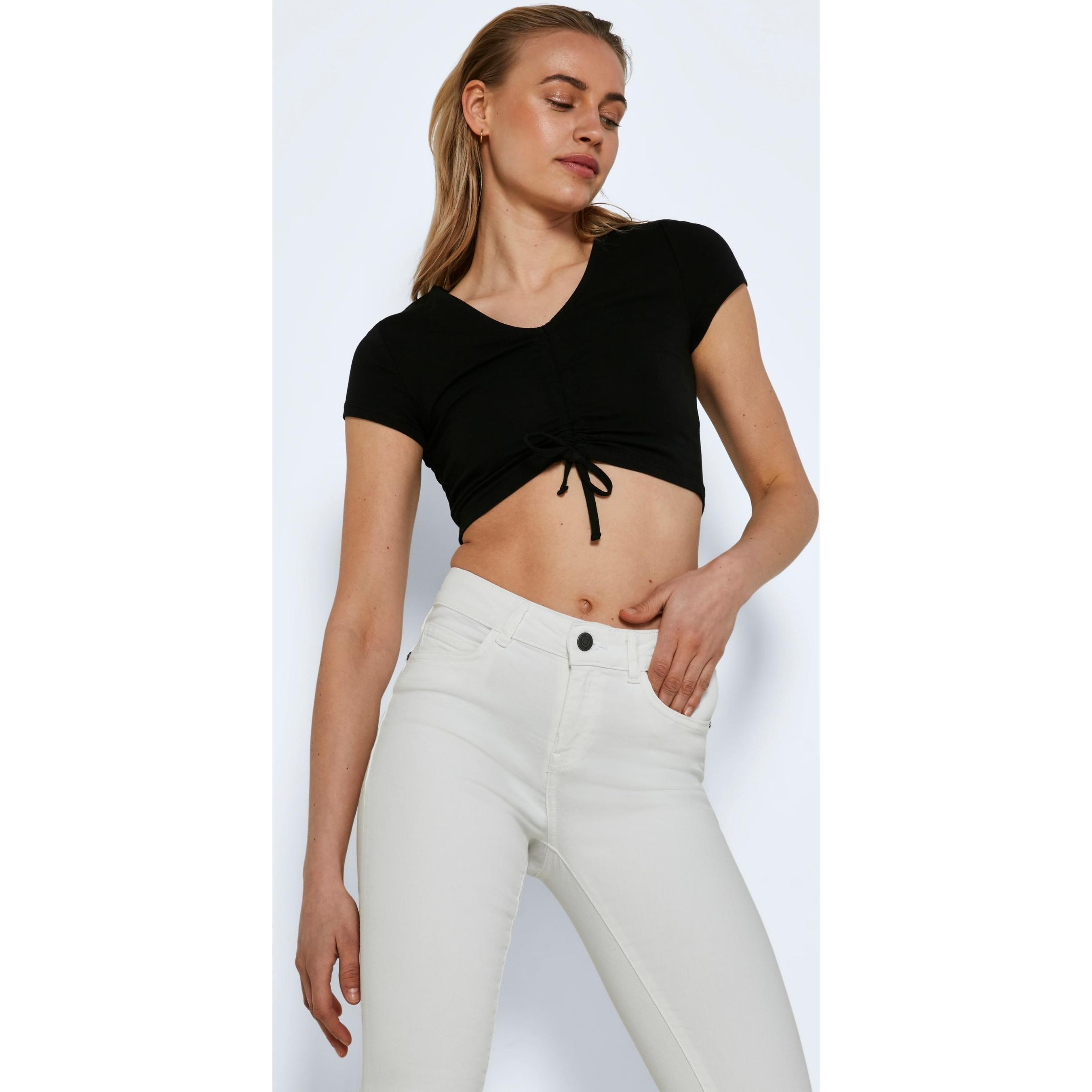 NOISY MAY Palaidinės moterims, Juoda, NMASTA S/S ROUCHING T 6