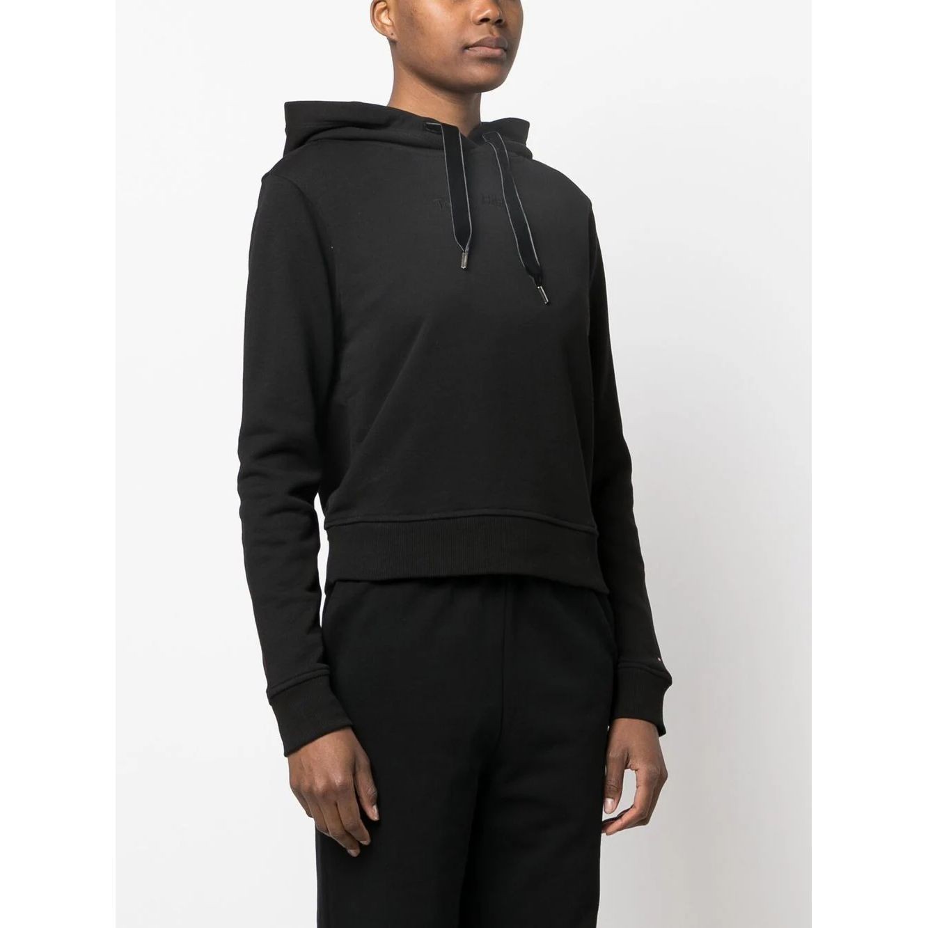 TOMMY HILFIGER Džemperis moterims, Juoda, Reg short vlvt trim hoodie 3