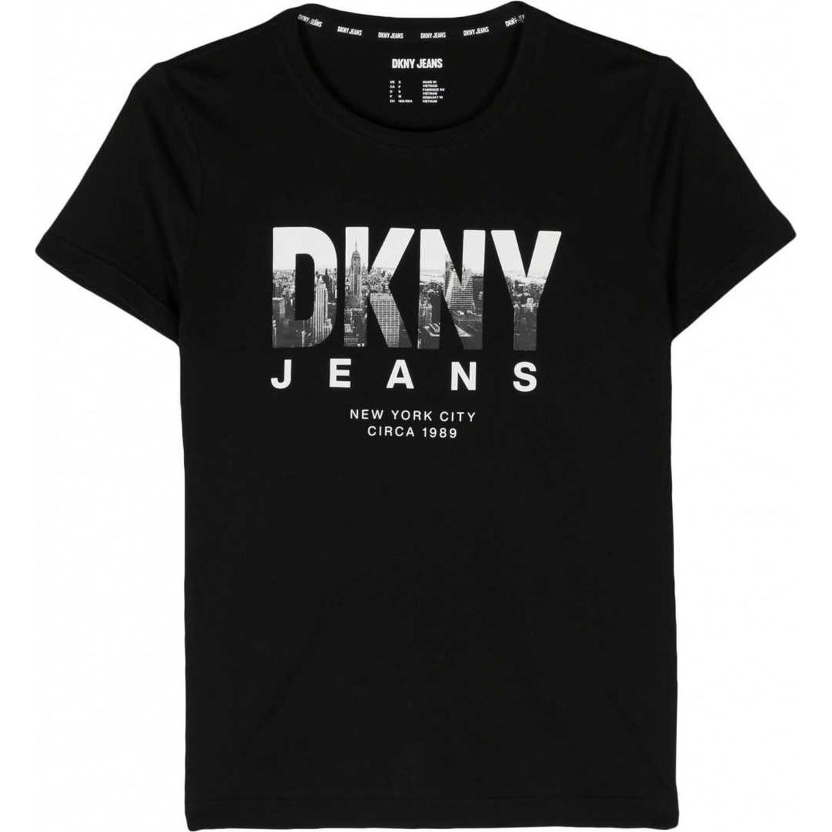 DKNY Marškinėliai trump. rankovėmis moterims, Juoda, Skyline logo crewneck tee 1