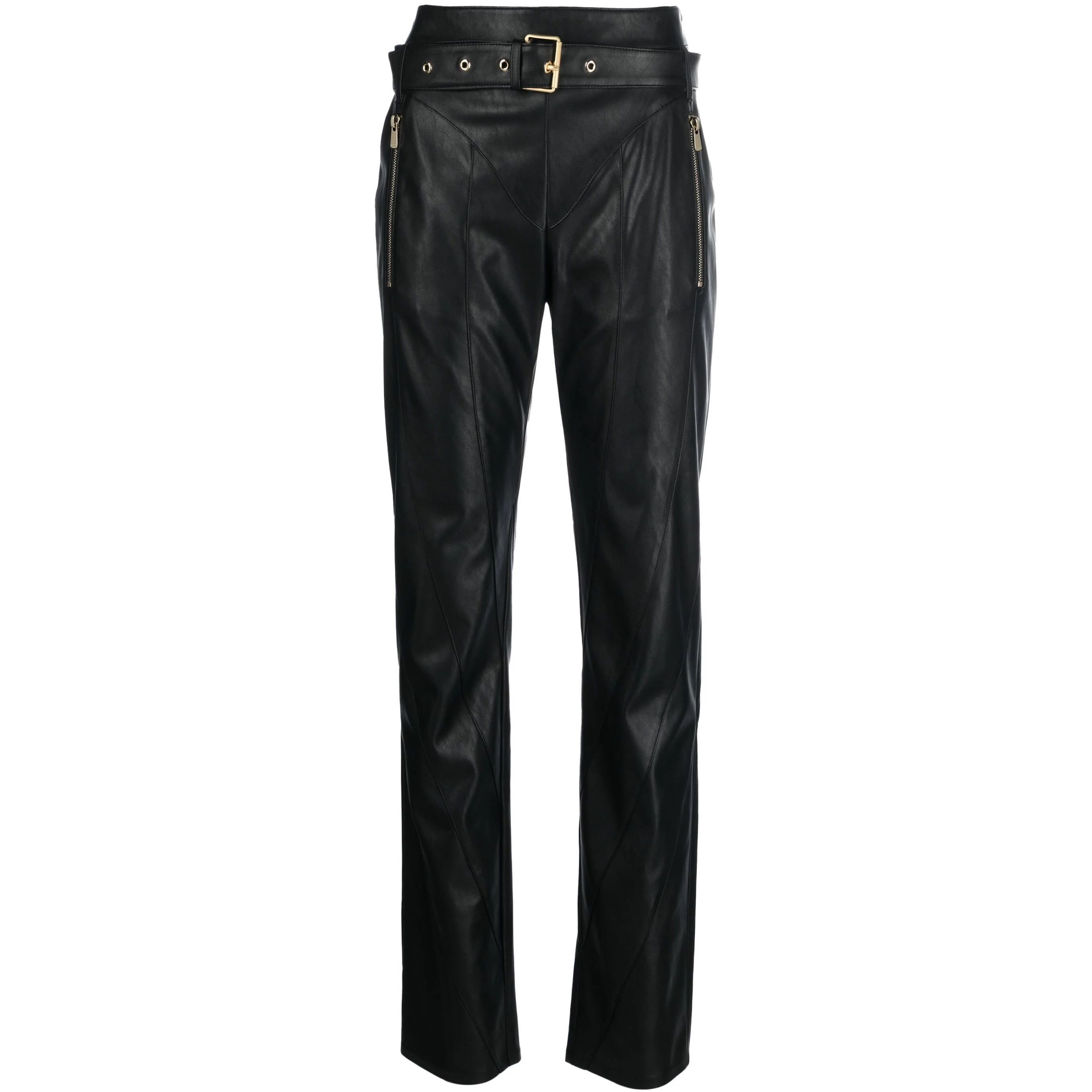 PINKO Odinės kelnės moterims, Juoda, Hardware trousers 1